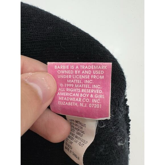 Barbie Girls Childrens Hat Black Purple Sparkly Beanie Pull On Knit VTG - Picture 5 of 9